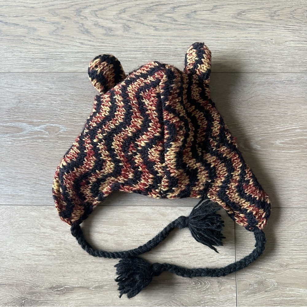 New Hand Knit Animal Hat Tiger 100% Wool Made In Nepal - Picture 3 of 7